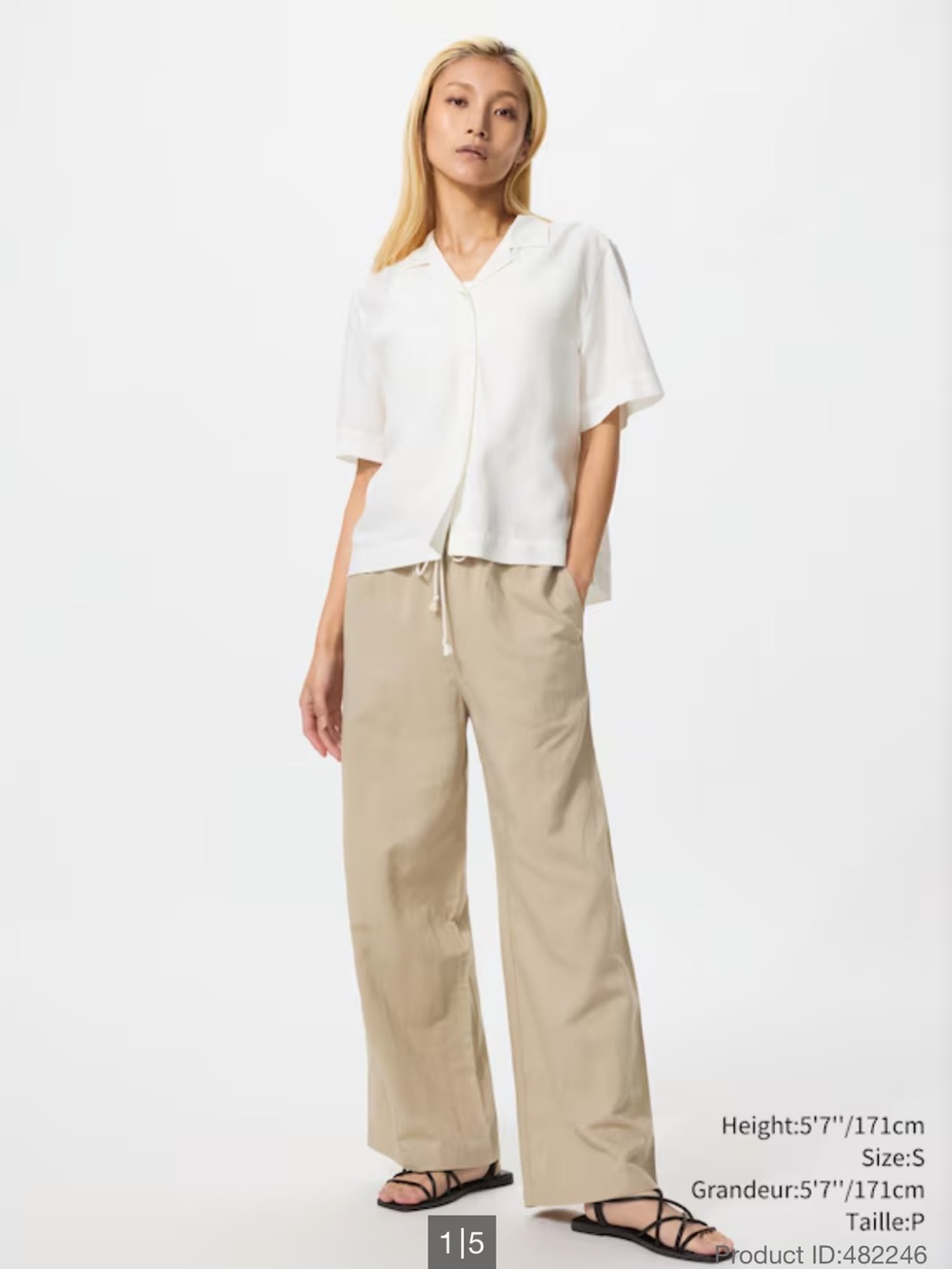 Uniqlo Linen Blend Easy Wide-Leg Relaxed Fit Pants in Beige Minimalist